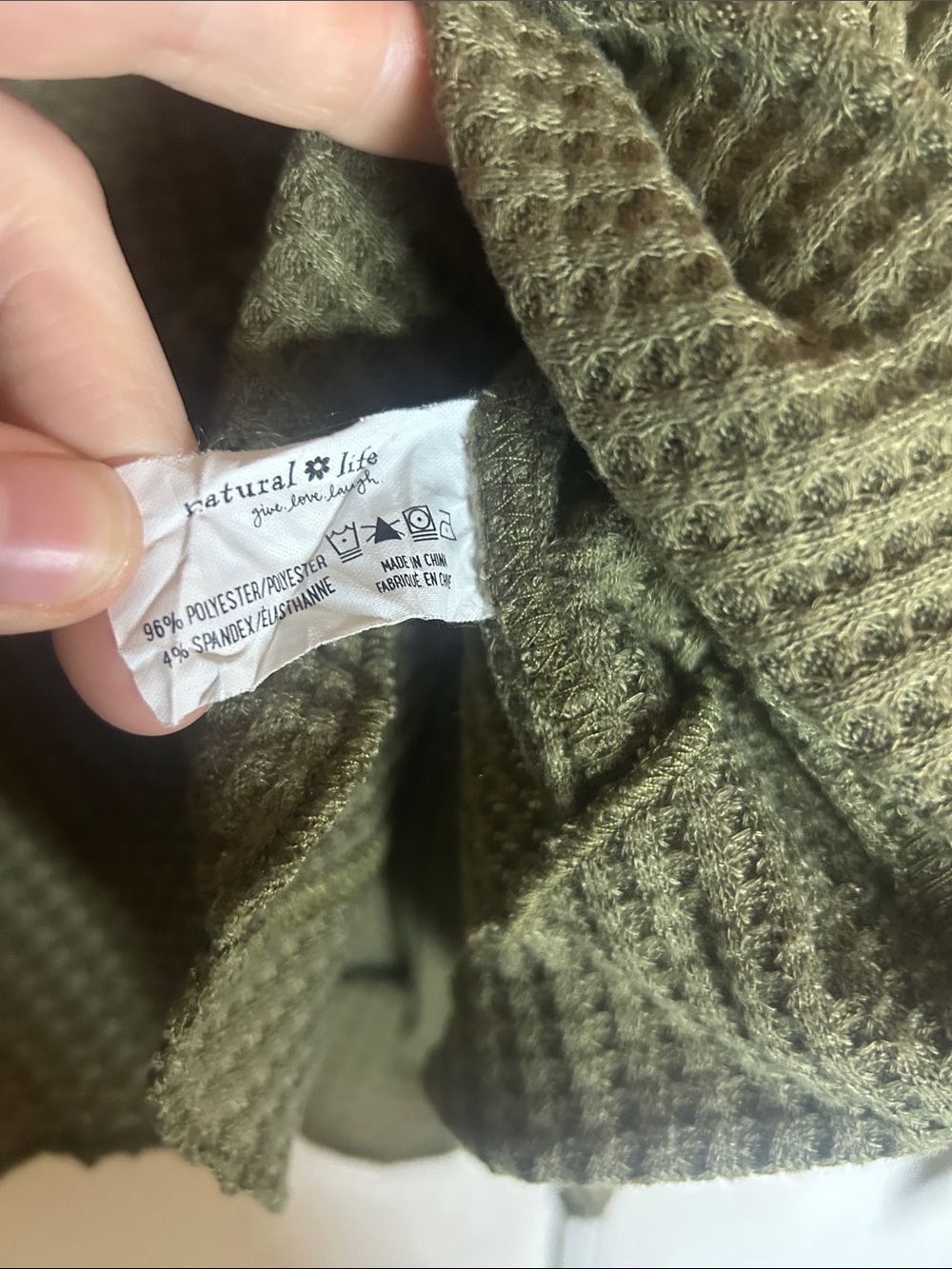 Natural Life Olive Green Waffle Knit Henley Top - Picture 6 of 7